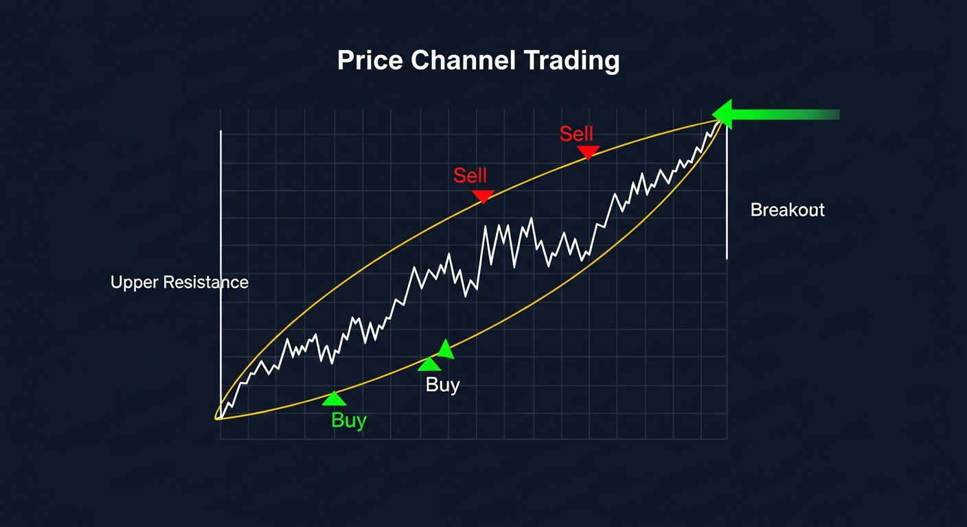 Ascending price channel with parallel trendlines and buy/sell zones