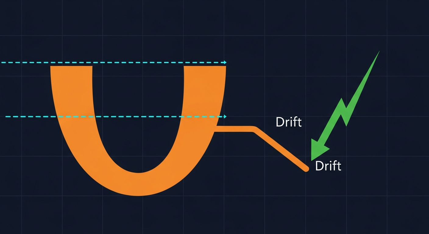 Cup and handle pattern showing U-shaped base with handle pullback