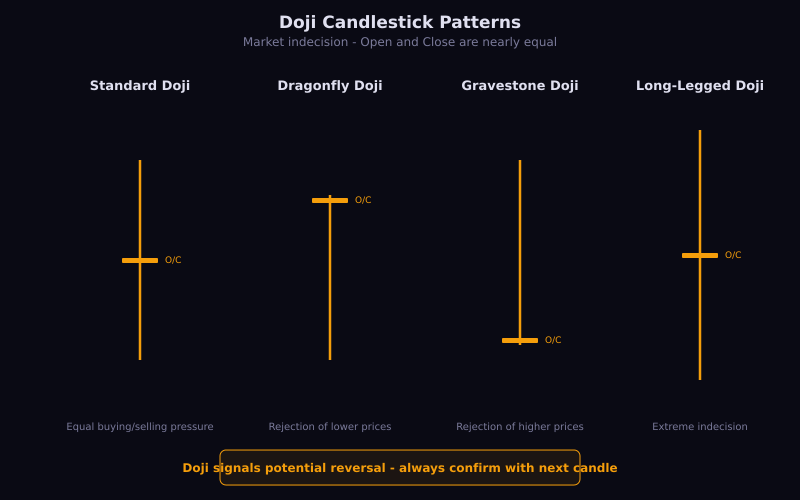 Doji candlestick pattern showing indecision