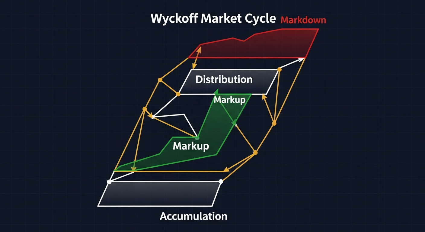 Wyckoff accumulation schematic with phases A through E labeled